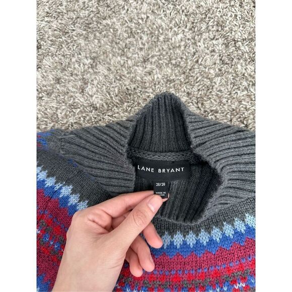 Lane Bryant Turtleneck Fair Isle Sweater Dress Gray Pink Aztec Plus Size 26/28 - Picture 4 of 12